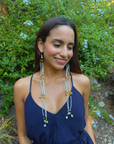 White Long Huni Kuin Beaded Earrings