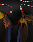 Blue & Red Extra Long Feather Earrings