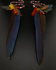 Blue & Red Extra Long Feather Earrings