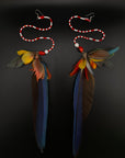 Blue & Red Extra Long Feather Earrings