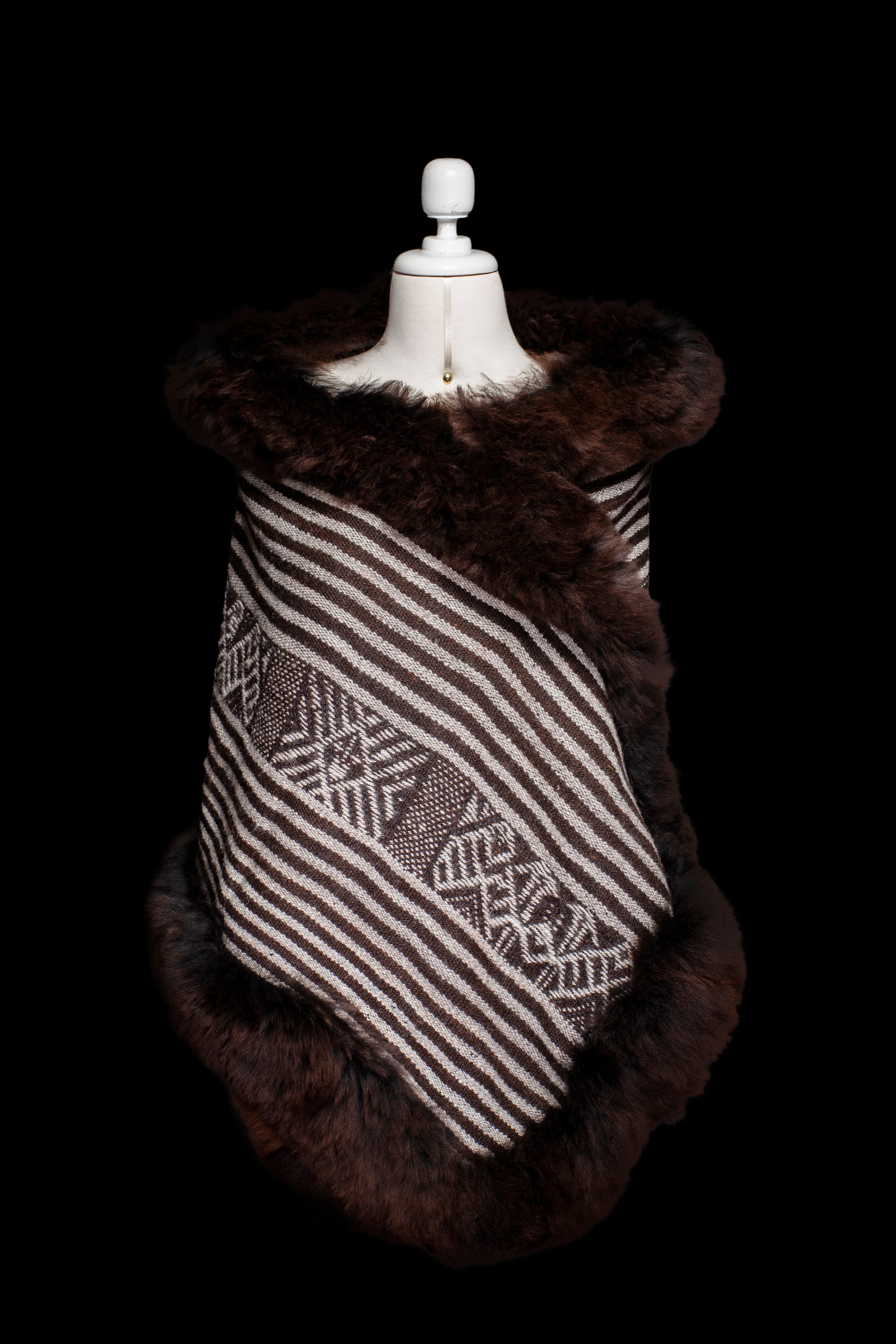 Celestial Dance | Espresso & Cream Baby Alpaca Fur Wrap 019