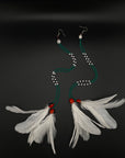 White & Green Huni Kuin Duet Feather Earrings