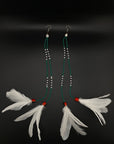 White & Green Huni Kuin Duet Feather Earrings