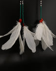 White & Green Huni Kuin Duet Feather Earrings