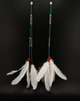 White & Green Huni Kuin Duet Feather Earrings
