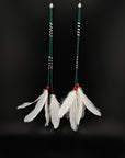 White & Green Huni Kuin Duet Feather Earrings