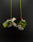 Green & White Pom Huni Kuin Feather Earrings