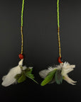 Green & White Pom Huni Kuin Feather Earrings