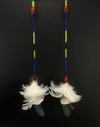 White & Blue Pom Huni Kuin Feather Earrings
