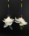 White & Blue Pom Huni Kuin Feather Earrings