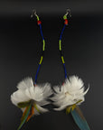 White & Blue Pom Huni Kuin Feather Earrings