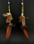 Red & Gold Double Pom Huni Kuin Feather Earring