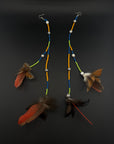 Red & Gold Double Pom Huni Kuin Feather Earring
