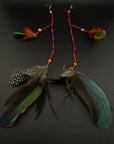 Red, Blue & Green Double Pom Huni Kuin Feather Earring