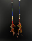 Red Stacked Pom Huni Kuin Feather Earring
