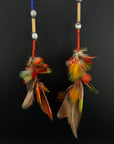 Red Stacked Pom Huni Kuin Feather Earring