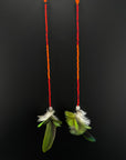 Green & Red Pom Huni Kuin Feather Earrings