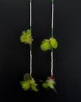 Green Double Pom Huni Kuin Feather Earrings