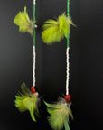 Green Double Pom Huni Kuin Feather Earrings
