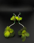Green Double Pom Huni Kuin Feather Earrings