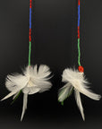 White & Green Feather Pom Huni Kuin Earrings
