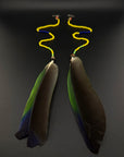 Green & Yellow Solo Feather Huni Kuin Earrings