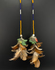 Orange Stacked Pom Huni Kuin Feather Earring