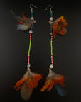 Green & Red Huni Kuin Feather Earring