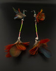 Green & Red Huni Kuin Feather Earring