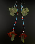 Blue & Red Double Pom Huni Kuin Feather Earring
