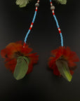 Blue & Red Double Pom Huni Kuin Feather Earring