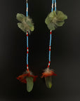 Blue & Red Double Pom Huni Kuin Feather Earring