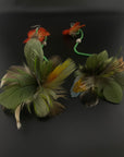 Green Double Pom Huni Kuin Feather Earring