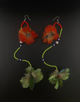 Green & Red Double Pom Huni Kuin Feather Earring