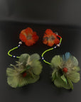 Green & Red Double Pom Huni Kuin Feather Earring