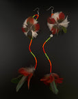 Red & Green Double Pom Huni Kuin Feather Earring