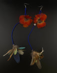 Royal Blue Double Pom Huni Kuin Feather Earring