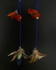 Royal Blue Double Pom Huni Kuin Feather Earring