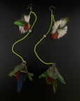 Lime Double Pom Huni Kuin Feather Earring