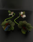 Lime Double Pom Huni Kuin Feather Earring