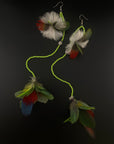 Lime Double Pom Huni Kuin Feather Earring