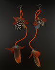 Orange Double Pom Huni Kuin Feather Earring