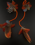 Orange Double Pom Huni Kuin Feather Earring