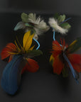 Blue Double Pom Huni Kuin Feather Earring