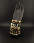 Gold and Brown Beaded Yawanawa Cuff