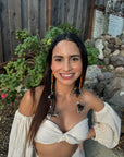 Orange Double Pom Huni Kuin Feather Earring