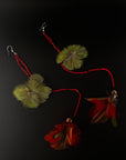 Red Double Pom Huni Kuin Feather Earring