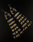 Blue & Yellow Huni Kuin Beaded Fringe Earrings