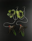 Black & White Blue Double Pom Huni Kuin Feather Earring