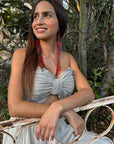Red Yawanawa Beaded Fringe Earrings